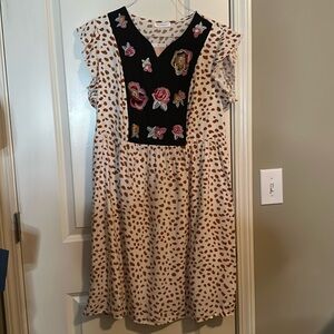 New Floral Embroidered Leopard Print Dress. L